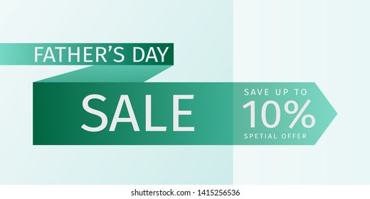 Father's Day Sale Offer. Untied green tie with the inscription and percentage of discounts. 10% off. Vector template for banner promotion, advertising, flyer, invitation, poster, brochure, discount