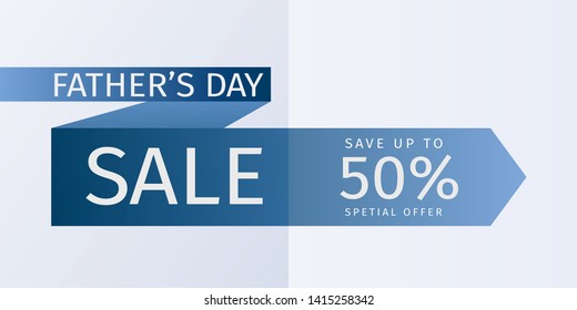 Father's Day Sale Offer. Untied blue tie with the inscription and the percentage of discounts. 50% off. Vector template for banner promotion, advertising, flyer, invitation, poster, brochure, discount