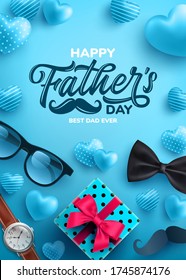 Afiche de venta del Día del Padre con liofilizado de lentes, corbata, reloj y regalos para papá.Saludos y regalos para el Día del Padre.Promoción y plantilla de compras para el concepto de papá de amor.Ilustración vectorial eps 10