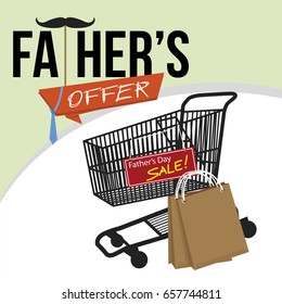 Fathers Day Sale Promotion Background. banner decorated with Shopping Cart and paper bag, vector illustration.