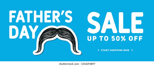 Father's Day Sale Promotion Design. Vector illustration Mustache in blue design. Promotion and shopping template for Father's Day.Vector illustration EPS10 