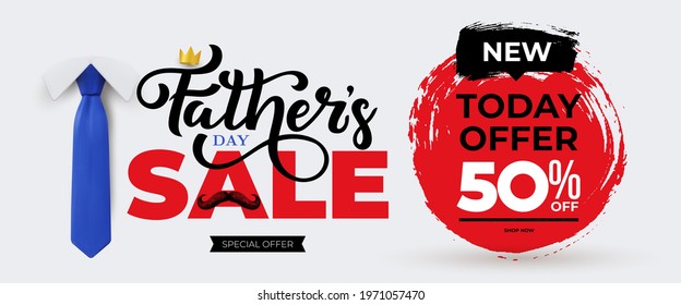 Father's Day sale promotion design poster or banner. Lettering promotion and shopping template for Special offer Father's Day. Brush strokes vector illustration. Isolated on white background.