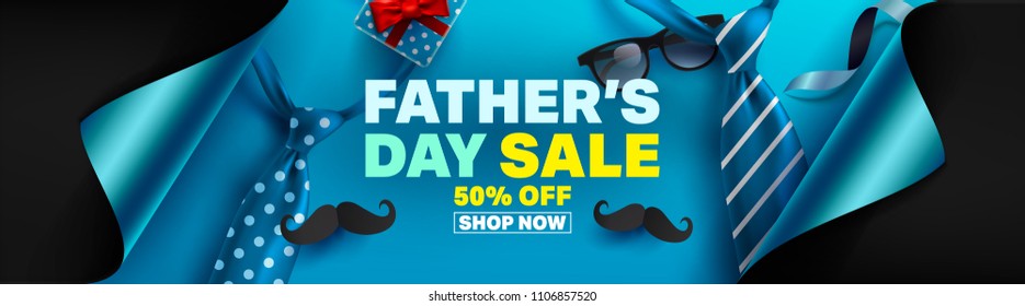 Father's Day Sale Promotion Poster or banner with open gift wrap paper concept.Promotion and shopping template for Father's Day.Vector illustration EPS10