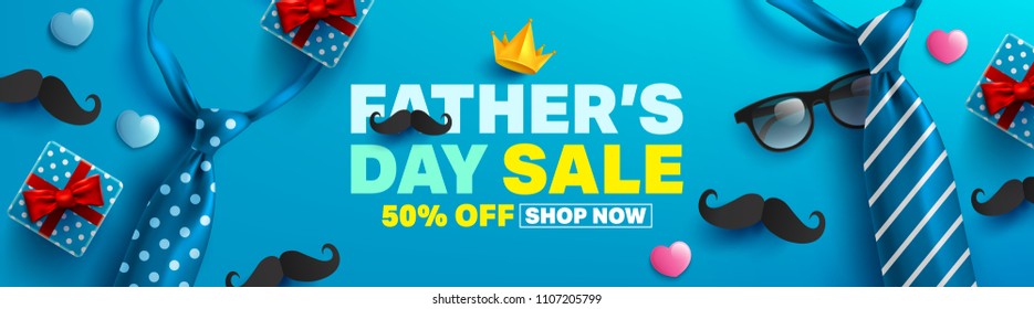 Father's Day Sale Promotion Poster or banner with open gift wrap paper concept.Promotion and shopping template for Father's Day.Vector illustration EPS10