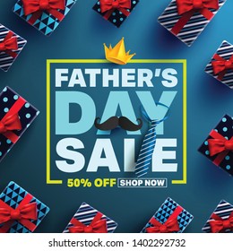 Father's Day Sale Promotion Poster or banner with gift box for father concept.Promotion and shopping template for Father's Day and love dad.Vector illustration EPS10