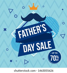 Father's Day Sale Promotion Poster or banner with crown and Mustache. Promotion and shopping template for Father's Day. Vector illustration