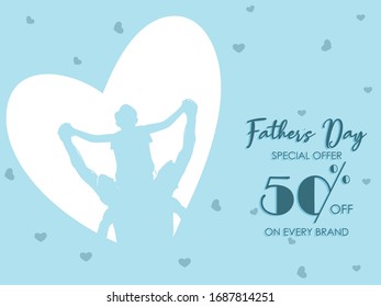 Father's Day Sale Promotion Poster or banner design with father and son love bond silhouette.