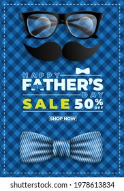 Father's Day Sale Promotion Poster or banner with open gift wrap paper concept. Promotion and shopping template for Father's Day. Vector illustration