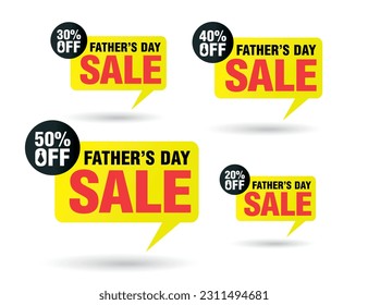 Fathers day sale tag speech bubble set. Sale 20%, 30%, 40%, 50% off discount. Vector illustration