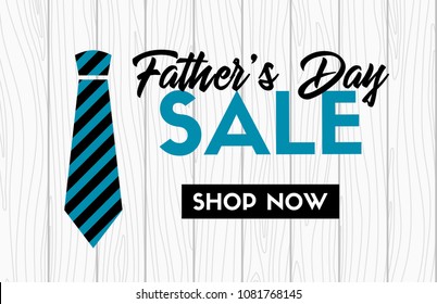 Father's day sale vector banner with necktie. Shop now. Web promotional template