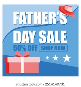 Father's Day Sales Promotion poster or banner with gift wrapping paper concept. Promotion and shopping template for Father's Day. flat vector modern illustration