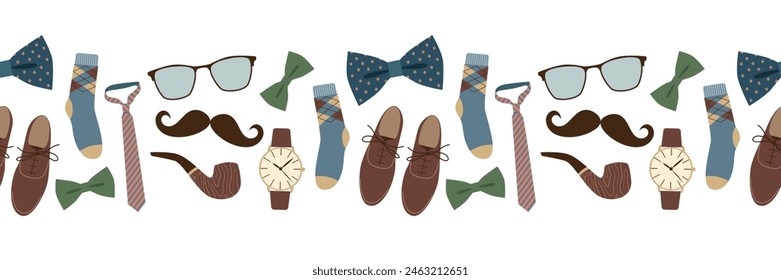 Father's day seamless border. Men's clothing and accessories. Isolated vector illustration for holiday design