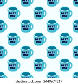 Father's day Seamless Pattern. Blue Cup with text best dad. Vector illustration Wallpaper and background.