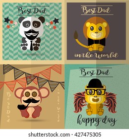 Fathers day set with animals in color backdrop