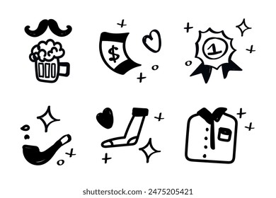 Father's Day set of clip art in outline lay styling. Promotion and shopping template collection for love dad. Father's Day badges template. vector illustrations. black and white