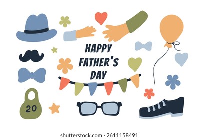 Father's day set. Cute elements for design on a white background.
