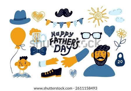 Father's day set. Cute elements for design on a white background.
