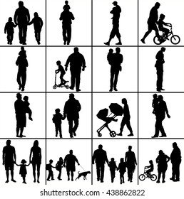 Fathers day set, group of family people vector silhouette illustration isolated on white background.