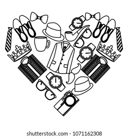 fathers day set icons with heart shape