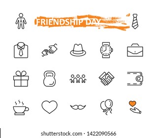 Father's Day Set Line Vector Icons. Contains such Icons as Mustache, tie, shirt, handshake, diplomat, hat, coffee, purse, gift, portfolio and more. Editable Stroke. 32x32 Pixel Perfect