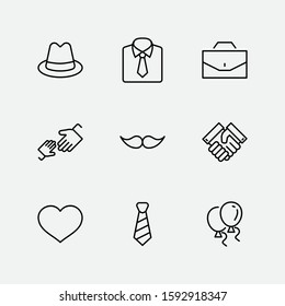 Father's Day Set Line Vector Icons. Contains such Icons as Mustache, tie, shirt, handshake, diplomat, hat, coffee, purse, gift, portfolio and more. Editable Stroke. 32x32 Pixel Perfect