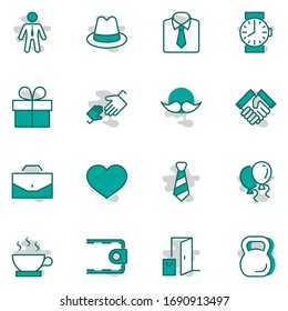 Father's Day Set Line Vector Icons. Contains such Icons as Mustache, tie, shirt, handshake, diplomat, hat, coffee, purse, gift, portfolio and more. Editable Stroke. 32x32 Pixel Perfect