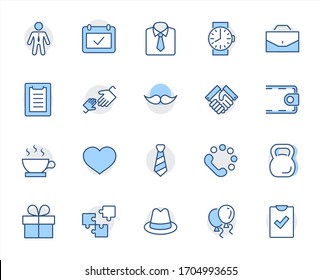 Father's Day Set Line Vector Icons. Contains such Icons as Mustache, tie, shirt, handshake, diplomat, hat, coffee, purse, gift, portfolio and more. Editable Stroke. 32x32 Pixel Perfect