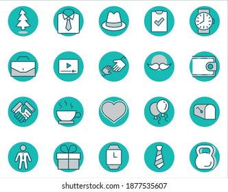 Father's Day Set Line Vector Icons. Contains such Icons as Mustache, tie, shirt, handshake, diplomat, hat, coffee, purse, gift, portfolio and more. Editable Stroke. 32x32 Pixel Perfect