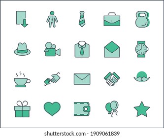 Father's Day Set Line Vector Icons. Contains such Icons as Mustache, tie, shirt, handshake, diplomat, hat, coffee, purse, gift, portfolio and more. Editable Stroke. 32x32 Pixel Perfect