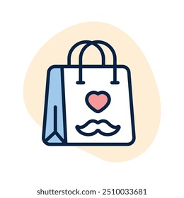 Fathers day shopping, shopping bag with mustaches and heart, father day icon
