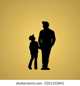 Father's Day silhouette design, son and father vector black design.
