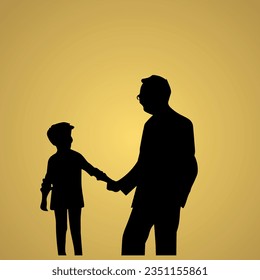 Father's Day silhouette design, son and father vector black design.