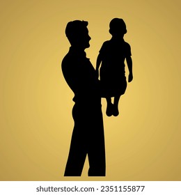 Father's Day silhouette design, son and father vector black design.