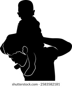 Father's day silhouette, Illustration of a boy on his father's shoulders