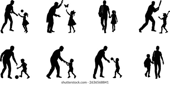 Father's Day silhouette set collection, Happy Father's Day.	