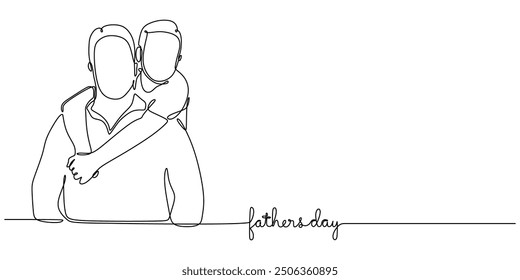 Fathers Day Single Line Sketch, Dad Holding Child. Minimalist Line Hand Drawn Outline Vector Illustration.