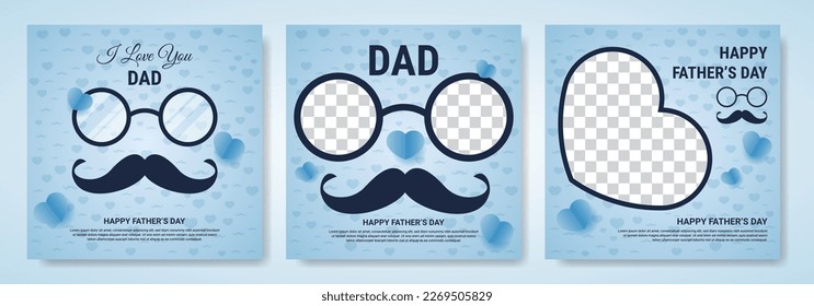 Father's Day social media post template set.Father's Day posters for greeting banners, ads, posters, flyers, social media, promotions, and sales