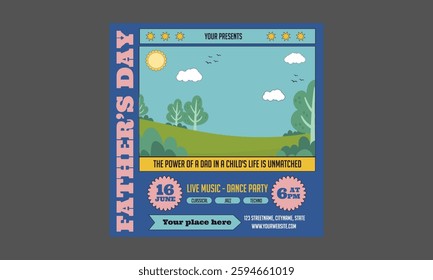 Fathers day Socials Media. Happy Fathers Day flyer, banner or poster, father holding his child hand. Vector illustration.
