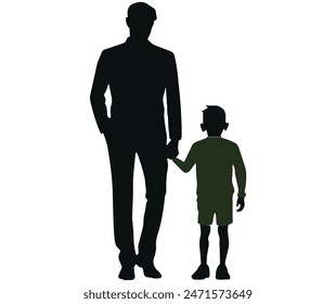 Father's day son and father with walking vectors clipart hand art illustration,