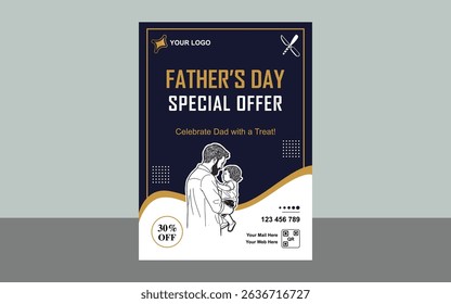 Father's Day Special Offer Poster – Modern Flat Design with Father and Child Illustration