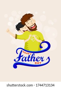 Fathers Day Special Vector greeting card with Father and Son and Calligraphy letter for Card, banner, poster, advertisement, promotion, voucher, brochure, discount, sale, template.