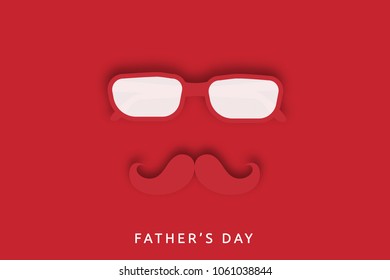 Father's day spectacles with mustache design and illustration on red background.
poster and card design for father's day. 