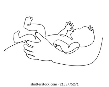 Father's Day Symbol. Continuous One Line Art Drawing. Fathers hand and Baby. Happy Family Minimalist Abstract Drawing. Vector illustration