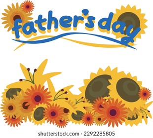 Father's day text illustration surrounded by flower fields