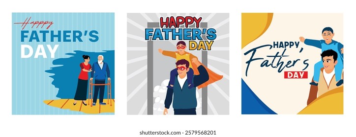 Father's Day theme depicts fatherhood and family bonds. A celebratory spirit to honor fathers. Father's Day concept. Set flat vector illustration.