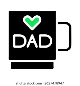 Father's Day themed illustration of a mug with a heart above the text dad