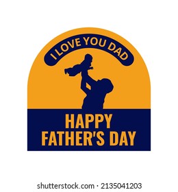 Father's day title text. Gold font, happy and i love you dad text with father and son. Father's day concept