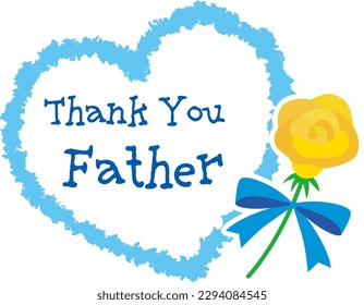 Father's Day title with yellow roses with blue ribbon and hand-painted light blue line heart with crayon touch