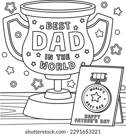 Fathers Day Trophy and Medal Coloring Page 