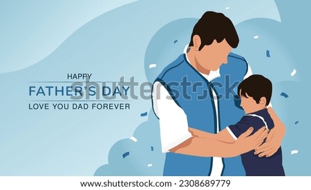 Father's Day Vector art Design Template. Grateful father hugging son with love. Man character design fathers day template.